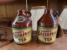 Lot of 2 Vintage Brown Jug Pottery Lamps Pappy's Sassafras Tea w/ original tag picture