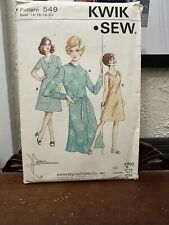 Vintage Kwik Sew 549 Misses Dresses 3 Styles Sewing Pattern Size 14-20 Uncut picture