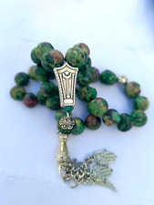 Rare Natural Green Fairouz Rosary Genuine Unevenly Cut 33 Stones Rosary New picture