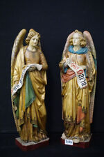 Antique 19thc LArge Wood carved polychrome angel statue church religious rare picture