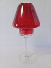 Beautiful Tall 2 Pc.Ruby Red Glass Footed Lantern / Tealight / Votive picture