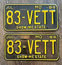 1984 Missouri Vanity Automobile License Plate Pair 83-VETT 