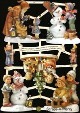 German Embossed Scrap Die Cut - Children Snowman Hummel Figurine Designs EF7506 picture