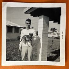 VINTAGE PHOTO Keeshund Puppy And handsome young man Original Dog Snapshot picture