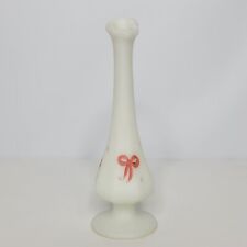 Vintage Fenton White Satin Glass Swung Vase Hand Painted Ribbons Bows Signed picture