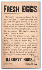 Chicago Illinois IL Postal Card Barnett Bros. Fresh Eggs 1891 Antique Posted picture