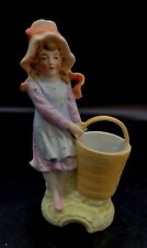 Vtg/Atq Hand Painted Bisque Girl in Hat With Basket Spill Vase Planter Germany  picture
