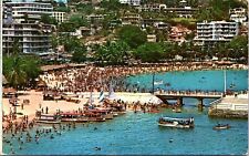 Caleta Caletilla Acapulco Gro Mexico Arieal View Swimming Beach VTG Postcard PM picture