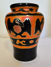 Kinkozan Japan Vintage Painted Porcelain Ceramic Vase Orange Black Raven 6