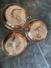 Vintage MID CENTURY 3 LOT SOLID COPPER HANGING MOLDS FISH -Chicken-Cow picture