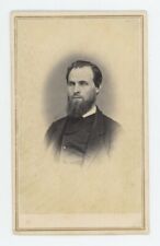 Antique CDV Circa 1860s Stern Looking Handsome Man With Long Beard in Suit picture