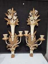 Stunning Vintage Made in Italy Flowers Cream + Gilt Wood 26
