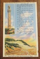 Vintage Linen Postcard Pilgrim Memorial Monument Cape Cod Mass Provincetown picture