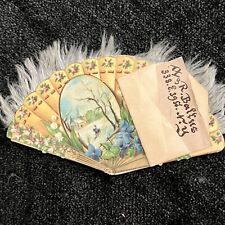 VINTAGE 1880'S VICTORIAN SILK FRINGED NEW YEARS CARD DOUBLE SIDED 1888 NY Blue picture