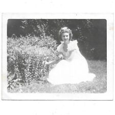 Vintage Photo Beautiful Woman White Dress Angelic Fairy Whimsical Garden 1930s picture