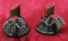 Vintage 1950s Holly Berry Christmas Candlestick Salt & Pepper Shakers-No Stopper picture
