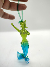 Delicate Hand Blown Glass Blue and Green Mermaid Siren Ornament picture