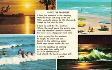 I Love The Seashore Ocean Kids Playing Poem VTG Unposted Chrome Postcard picture