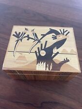 Marquetry Wooden  Inlay Box with Birds Island Boat red lining trinket box 5x6x4 picture