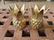 Pair of Vintage Solid Brass Pineapple Tapered Candle Holders 2.5” Tall MCM picture