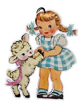 Lamb & Girl Glitter Embellished Ornament Vintage Style picture