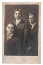 RPPC Postcard 1910s Brothers Dapper Gentlemen Portrait Ties Strip Shirt VTG RPPC picture