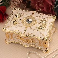SANKYO RECTANGLE WHITE GOLD TIN ALLOY MUSIC BOX  ♫  BEAUTY AND THE BEAST    ♫ picture