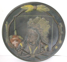 Vintage Native American Indian Chief Releif Plate Signed 