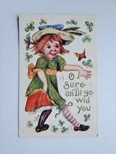 Little Girl Postcard Dancing Mismatch Socks Clover Embossed 1909 Posted Antique picture