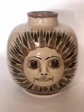 Vintage Carlos Villanueva Sun Face Small Mexican Folk Art Pottery Vase - 5