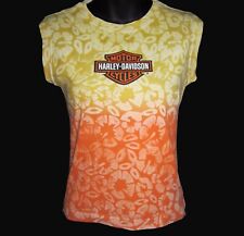 Harley Davidson Motorcycle Womens Cap T Shirt Sz M Yellow Orange Ombre Athens OH picture