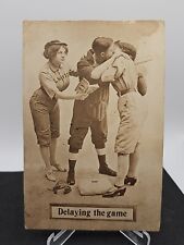 1914 BASEBALL THEMED POSTCARD GIRLS BASEBALL DELAYING THE GAME RARE  picture