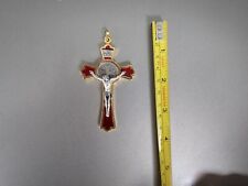 Catholic Large St Benedict Red Enamel Silver Tone Gold Tone Crucifix 3+