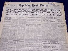1940 JUNE 17 NEW YORK TIMES - REYNAUD RESIGNS PETAIN IS NOW PREMIER - NT 188 picture