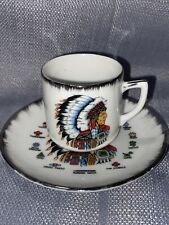 VTG Lugenes Japan Porcelain NATIVE AMERICAN SYMBOLS CUP & SAUCER Indian Chief OK picture