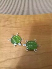 Vintage Green Glass And Metal Turtle Lot of 2  2