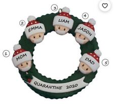 Personalized 2021 Quarantine Wreath Mask Family of 5 Christmas Ornament picture
