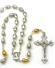 NEW BEAUTIFUL MADE IN  ITALY SILVER & GOLD ACORN BEAD ROSARY LOVELY & UNIQUE picture