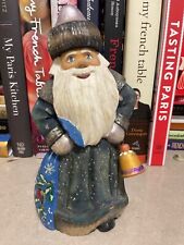 Carved  hand painted, blue   wooden russian santa.  Beautiful detail picture