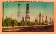 Vintage Postcard- Oil Wells and Orange Grove, CA. picture