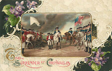 Silk Vignette Postcard Surrender of Cornwallis To Washington Patriotic Trumball picture