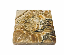 Vintage Mid Century Carved Polished Onyx Marble Natural Stone 4” Square Ashtray picture