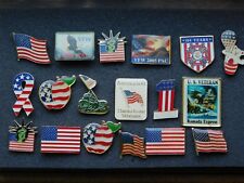 VINTAGE 18 METAL PINS AMERICAN US VETERANS VFW FLAGS STATUE OF LIBERTY picture