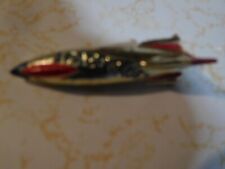 Rare Vintage Rocket Ship SPACE CADET Lettered 2 inch Metal Red/Blue Pin picture