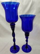 WOW Lovely Huge PAIR COBALT BLUE CANDLE HOLDERS Hand Blown 16
