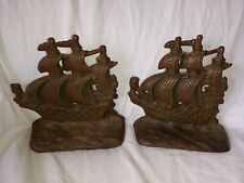 ANTIQUE co1928 Cast Iron/Bronze Pirate Galleon Sailing Ship Door Stop/bookends  picture