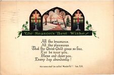 Vintage Postcard- THE SEASON'S BEST WISHES, ALL THE TREASURES, STAIN Posted 1910 picture