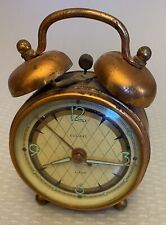 vintage Germany Copper Alarm Clock Luminous Dial Metal Twin Bell Elegant RUNS 4