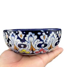Hand Made Polish Pottery Dish Bowl Flat Side Colorful Pattern Hand Painted VTG picture
