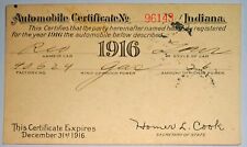 1916 Indiana Automobile Certificate/Registration Postcard/Veedersburg/REO Car picture